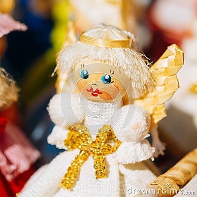 Colorful Belarusian Straw Dolls At Local Market In Belarus Editorial Stock Photo