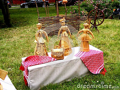 Colorful Belarusian Straw Dolls At The Market Stock Photo