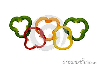 Colorful bell pepper rings arranged like olympic rings Stock Photo