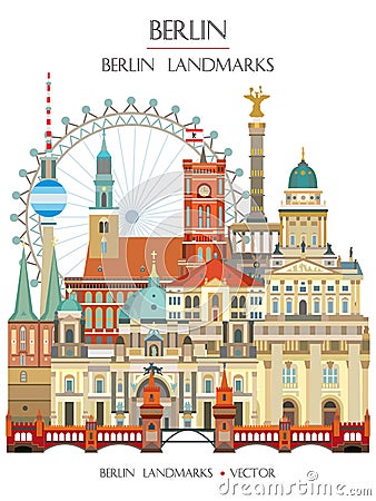 Colorful Berlin landmarks Vector Illustration