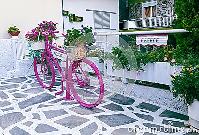 Colorful bicycles in the yeard or ourdoors Stock Photo