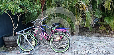 Colorful Bikes at the Coast Editorial Stock Photo