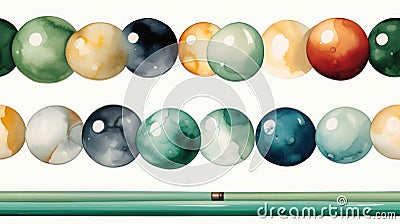 Colorful Billiard Balls and Cues Seamless Pattern AI Generated Cartoon Illustration