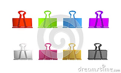 Colorful Binder clip icon isolated on white background. Paper clip. Minimalism concept. 3D render illustration Cartoon Illustration