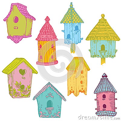 Colorful Bird Houses Vector Illustration