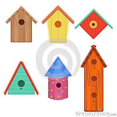 Colorful bird houses set vector illustration isolated on white background Vector Illustration