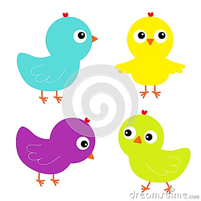 Colorful bird set icon. Face head. Chicken chick. Cute cartoon funny kawaii baby character. Happy Easter. Friends forever. Vector Illustration