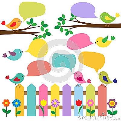 Colorful birds with bubbles for speech Vector Illustration