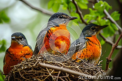 Colorful Birds Nesting in Spring. Stock Photo