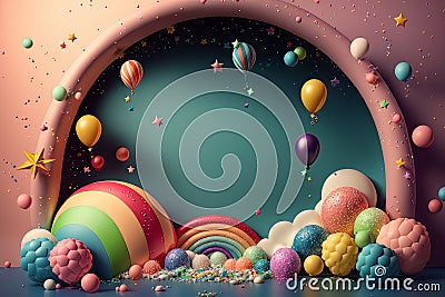 Colorful birthday background with balloons. Generative AI Illustrations Stock Photo