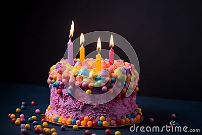 Colorful birthday cake exploding and melting. Conceptual illustration. Generative AI Cartoon Illustration