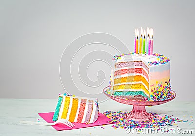 Colorful Birthday Cake with Sprinkles Stock Photo