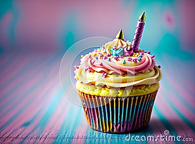 Colorful birthday cupcakes Stock Photo