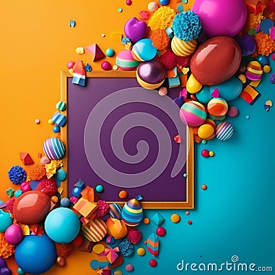 Colorful birthday frame with empty copy space for your text. Created with generative AI Stock Photo