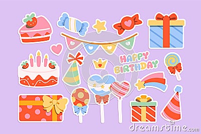 Set of Colorful birthday stickers Stock Photo