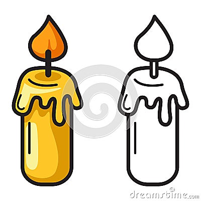 Colorful and black and white candle for coloring book Vector Illustration