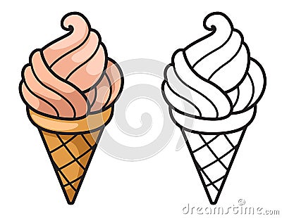 Colorful and black and white ice cream for coloring book Vector Illustration