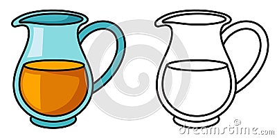 Colorful and black and white jug for coloring book Vector Illustration