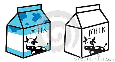 Colorful and black and white milk for coloring book Vector Illustration