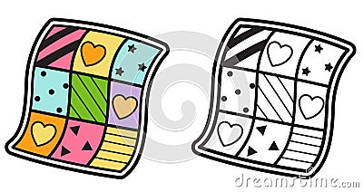 Colorful and black and white quilt for coloring book Vector Illustration