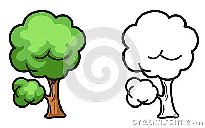 Colorful and black and white tree for coloring book Vector Illustration