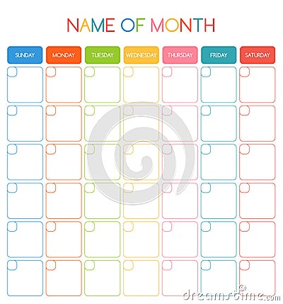 Colorful blank month planning calendar Vector Illustration