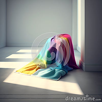 Colorful blankets on the ground. Wool chunky blanket Stock Photo