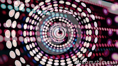 Colorful blinking circles moving in spiral with rows of dots on background, seamless loop. Abstract background with Stock Photo