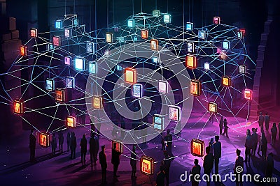 Colorful blockchain networks with people, Generative AI Stock Photo