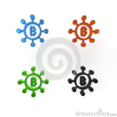 Colorful Blockchain technology Bitcoin icon isolated on white background. Abstract geometric block chain network Cartoon Illustration
