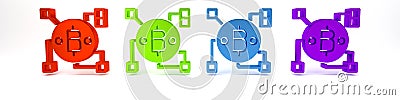 Colorful Blockchain technology Bitcoin icon isolated on white background. Abstract geometric block chain network Cartoon Illustration