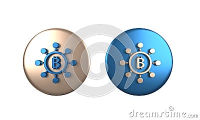 Colorful Blockchain technology Bitcoin icon isolated on white background. Abstract geometric block chain network Cartoon Illustration