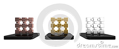 Colorful Blockchain technology icon isolated on white background. Cryptocurrency data. Abstract geometric block chain Cartoon Illustration