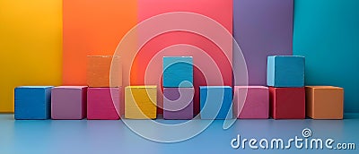 Concept Goal Setting, Progress Tracking, Colorful Blocks for Goal Setting and Progress Tracking Stock Photo