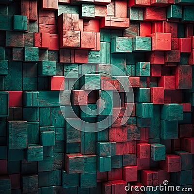 Colorful blocky wall made from a variety of color, Generative AI Stock Photo