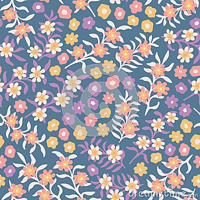 Colorful blooming meadow seamless vector pattern small-scale floral ditsy background for fabric, wallpaper, stationery Vector Illustration