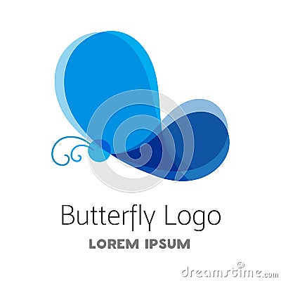 Colorful blue butterfly logo template. Vector Illustration