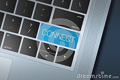 Blue Connect Call to Action button on a black and silver keyboard Stock Photo