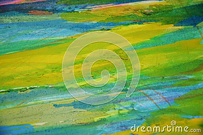 Blue green yellow muddy splashes, spots, paint watercolor creative background Stock Photo