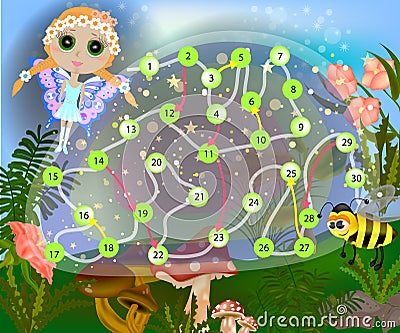 Colorful board game with Forest Fairy and Bee Stock Photo