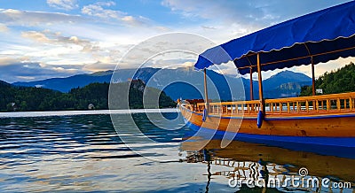 Colorful boat on Lake Bled. Slovenia Editorial Stock Photo