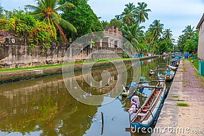Colorful boats mooring at the dutch canal in Negombo, Sri Lanka Editorial Stock Photo