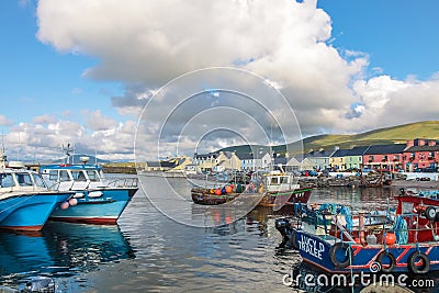 Colorful boats in the port of Portmagee Editorial Stock Photo