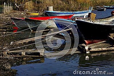 Colorful Boats resting Editorial Stock Photo