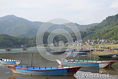 Colorful boats on the river Stock Photo