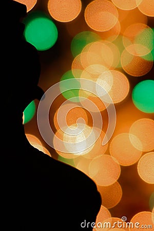 Colorful Bokeh Dots with Silhouette Stock Photo