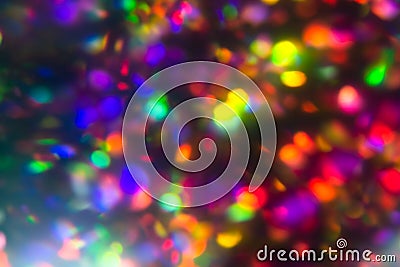 Colorful bokeh rainbow wallpaper. Neon defocused black overlay Stock Photo