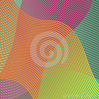 Colorful wavy lines in an abstract background design vector in waves of purple orange green yellow and pink Vector Illustration