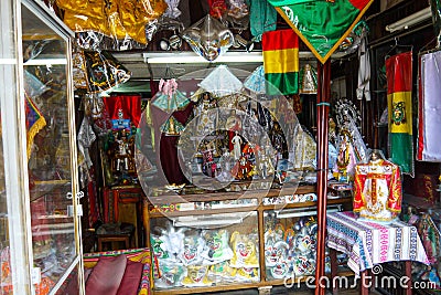 Colorful bolivian bazaar in La Paz, Bolivia Editorial Stock Photo