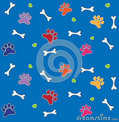 Colorful Bones and Paws Pattern Vector Illustration